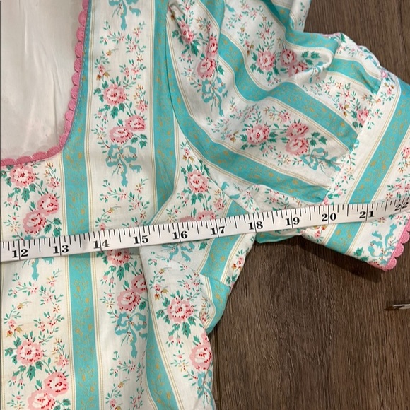 TCEC Pastel Pink Mint Green Floral Short Sleeve Cottagecore Dress Size Large - Picture 10 of 13